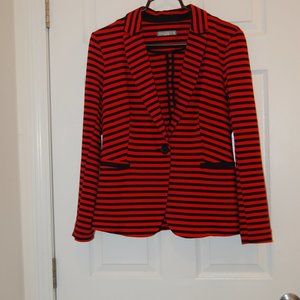 OLIVIA MOON  Women's Red/Blacked Striped one Button Jacket Size Med.